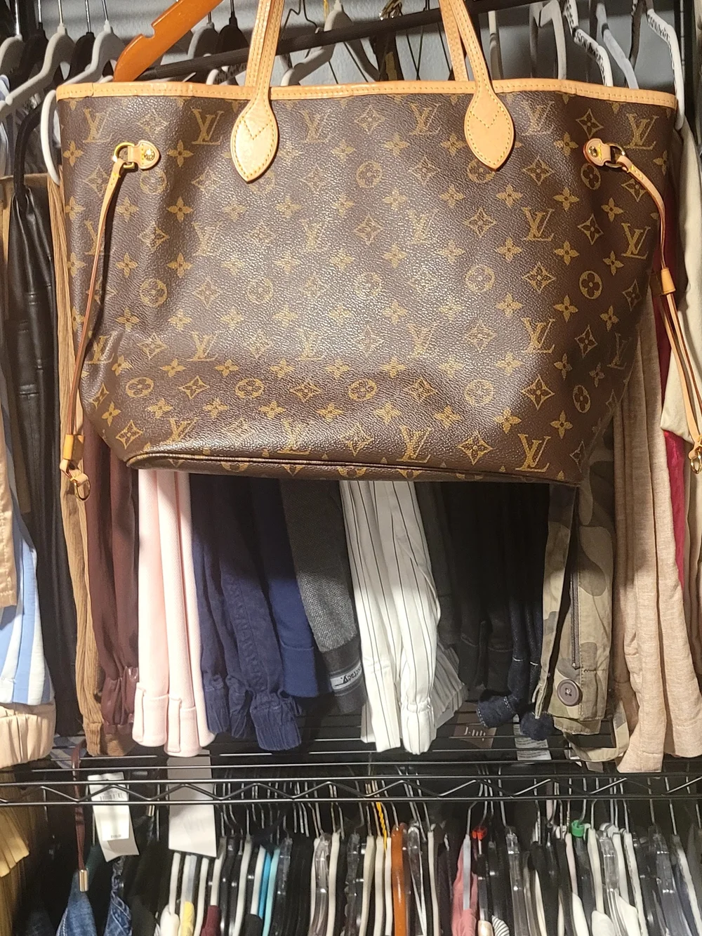 Louis Vuitton Neverfull Monogram Canvas Tote in Brown with Tan Trim